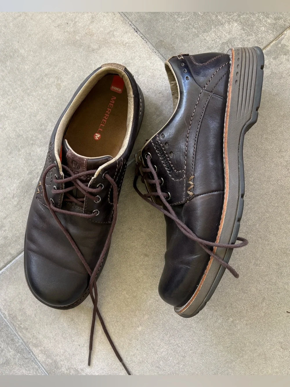 Merrell Men’s Realm Espresso Leather Lace Up Casual Walking Shoes Size 9 Work